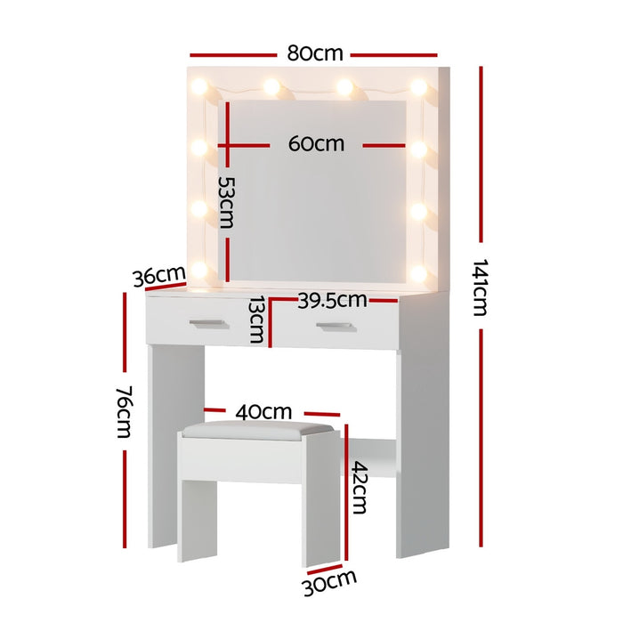 Artiss Dressing Table Vanity Desk Set Stool 10 Led Bulbs White