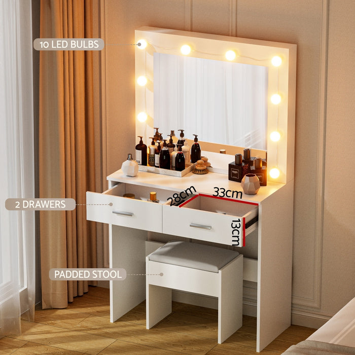 Artiss Dressing Table Vanity Desk Set Stool 10 Led Bulbs White