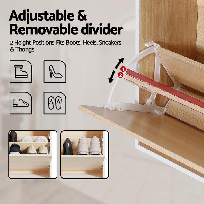 Artiss Shoe Rack Cabinet 24 Pairs Adjustable Shelf Pine