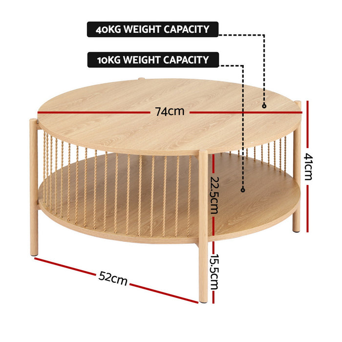 Artiss Coffee Table 2-Tier Round Wood