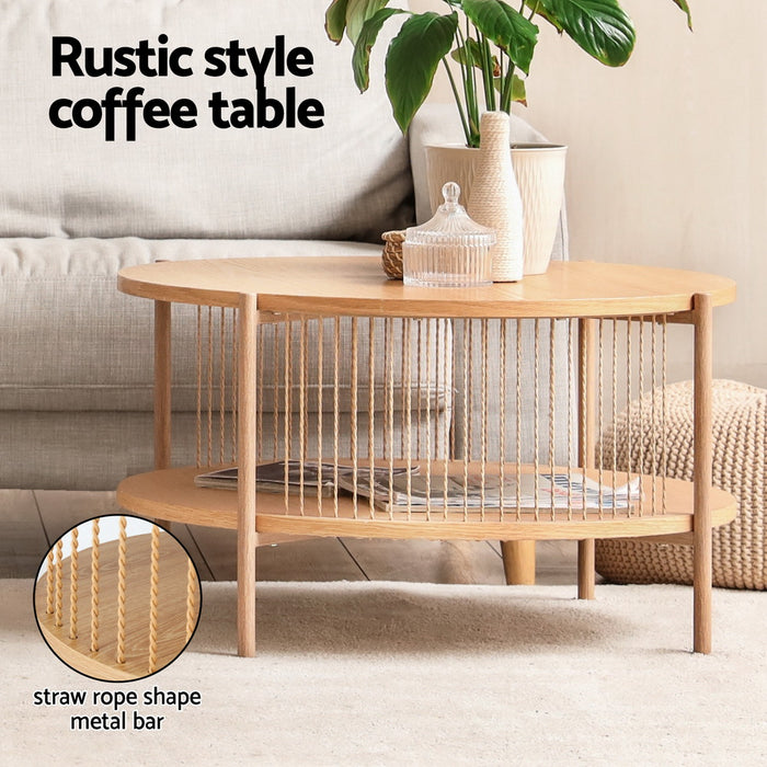 Artiss Coffee Table 2-Tier Round Wood
