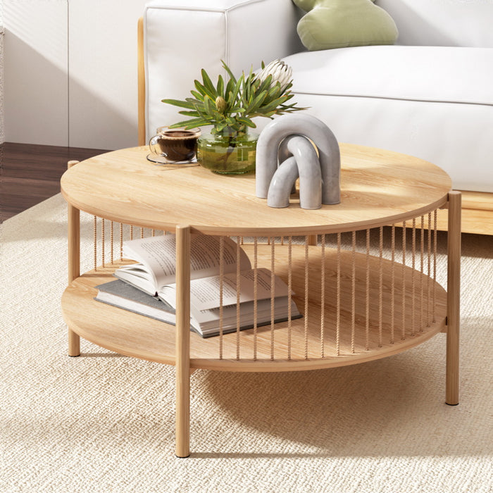 Artiss Coffee Table 2-Tier Round Wood
