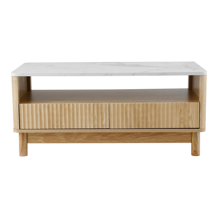 Artiss Coffee Table Drawer Shelf Marble Effect Wood&White