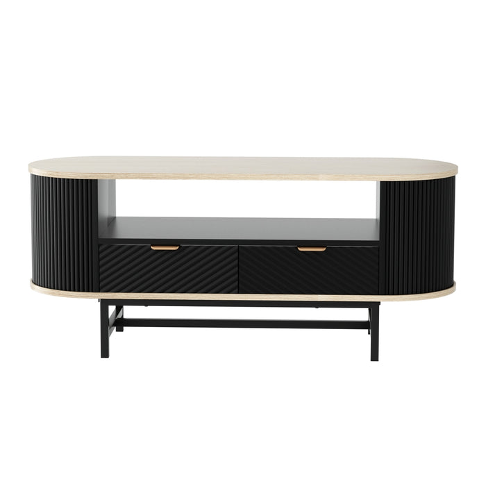 Artiss Coffee Table Drawer Shelf Wood&Black