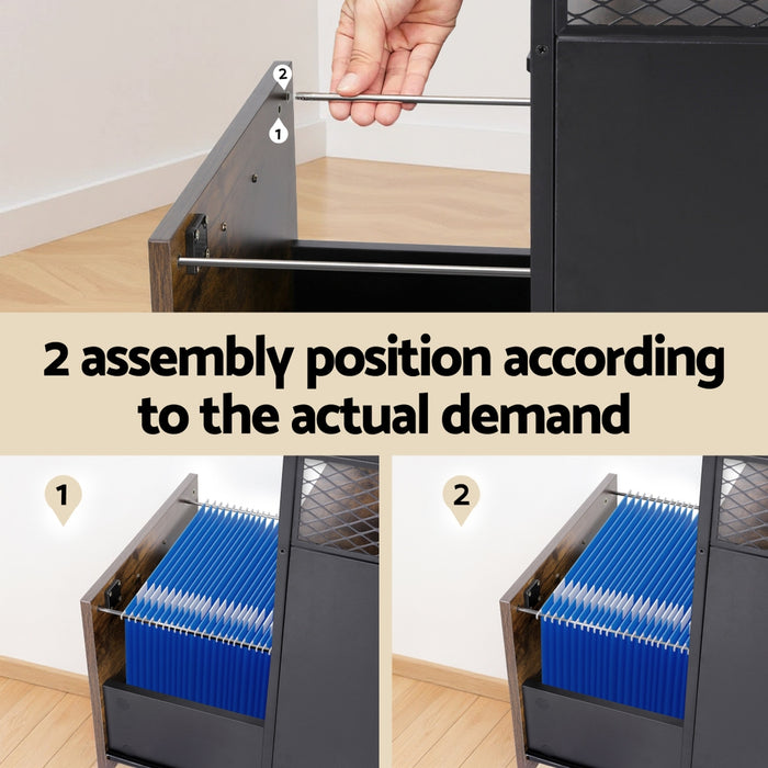 Artiss Filing Cabinet File Cabinet with Wheels 2 Drawer Storage Rustic Brown