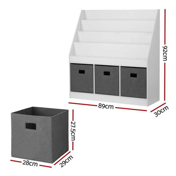 Keezi Kids Bookshelf 4 Tiers Magazine Rack Toy Box Organiser Storage Display Shelf