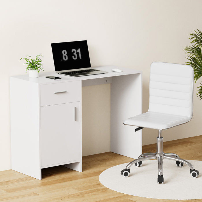 Artiss Computer Desk Office Chair Set PU Leather Home Study Table 100cm White