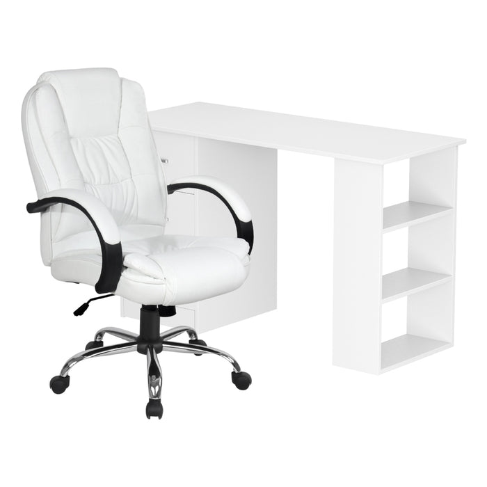 Artiss Computer Desk 120cm Executive Office Chair Set PU Leather High Back White