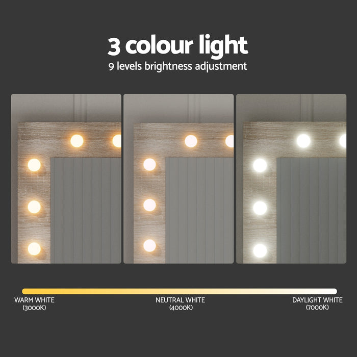 Artiss Dressing Table Set Stool 12 Led Bulbs Wood