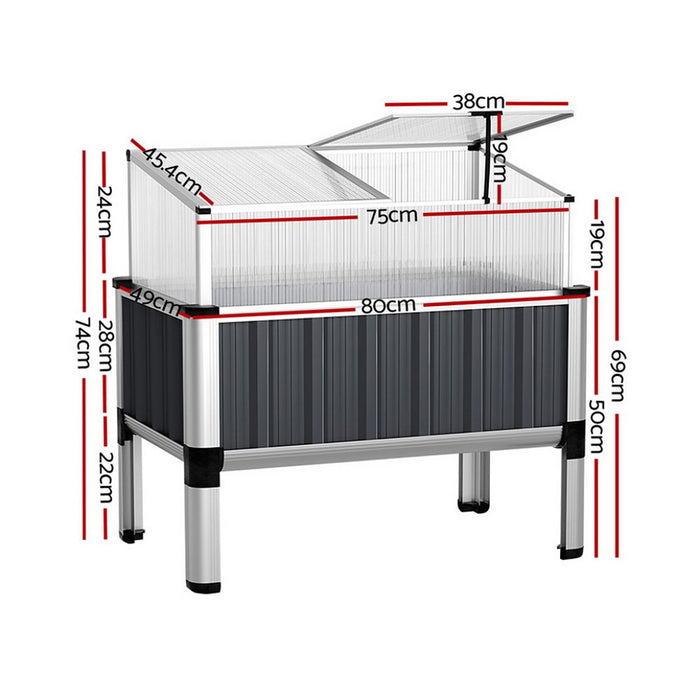 Green Fingers Raised Garden Bed x2 80x49x74cm Greenhouse Planter Box Galvanised Herb