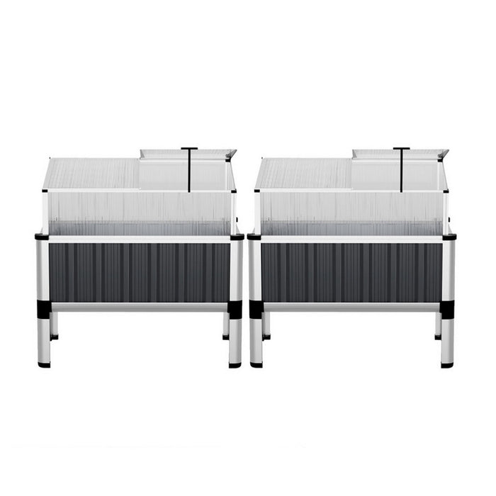 Green Fingers Raised Garden Bed x2 80x49x74cm Greenhouse Planter Box Galvanised Herb