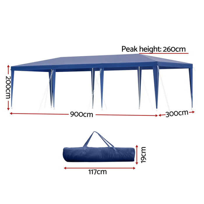 Instahut Gazebo 3x9m Wedding Party Marquee Tent Outdoor Event Camping Shade Blue