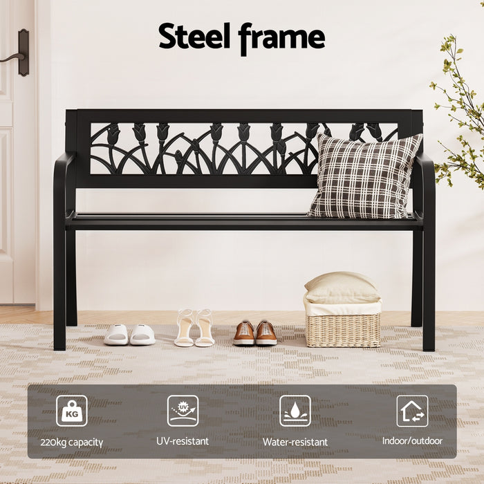 Gardeon Outdoor Garden Bench Seat Outdoor Furniture Steel 2 Seater Park Black