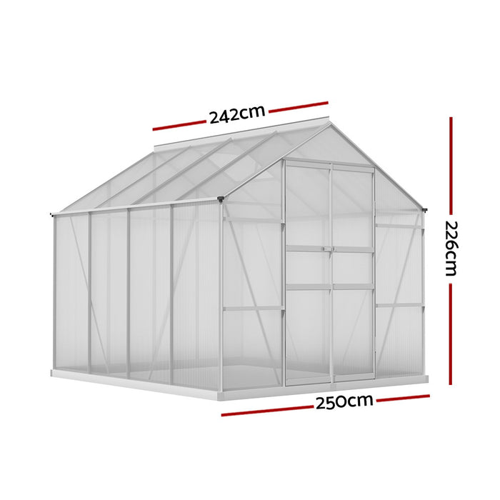 Green Fingers Greenhouse 2.42x2.5x2.26M Aluminium Double Doors Green House Garden Shed
