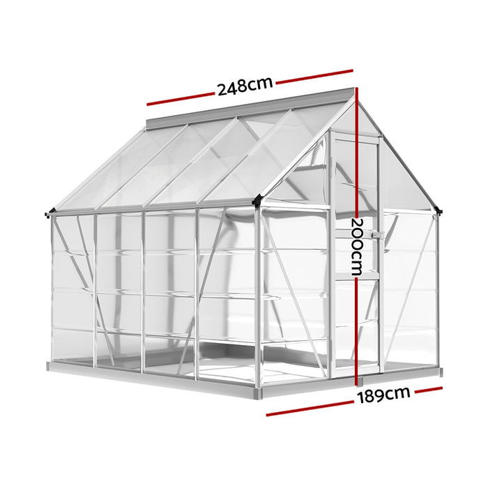 Green Fingers Greenhouse 2.48x1.89x2M Aluminium Polycarbonate Green House Garden Shed