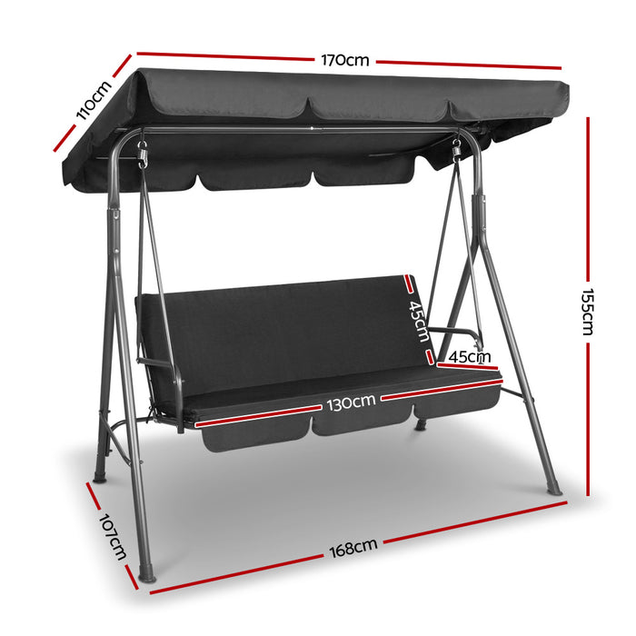 Gardeon Outdoor Swing Chair Garden Chair Bench Furniture Canopy 3 Seater Black