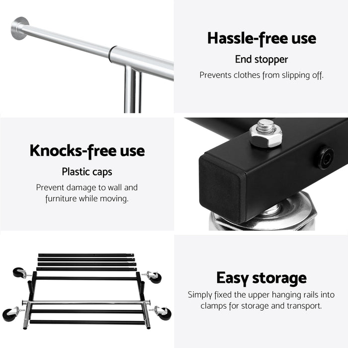 Artiss Clothes Rack Double Rod Airer Rail Coat Stand Adjustable Hanger