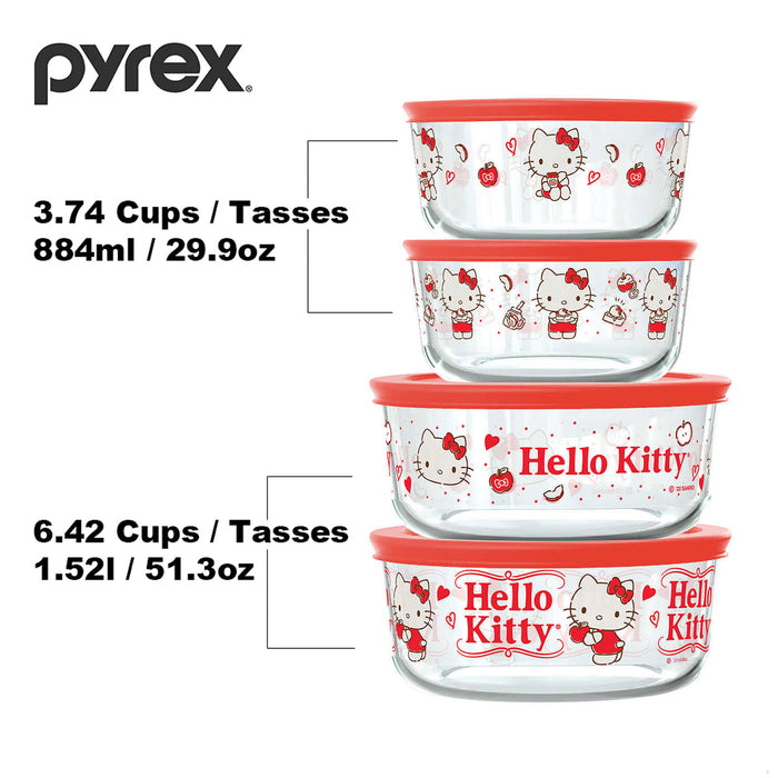 Pyrex 8pcs Glass Food Storage lock Containers with lid Hello Kitty / Star Wars / Mickey Mouse