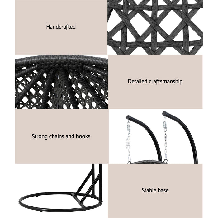 Gardeon Outdoor Egg Swing Chair Wicker Furniture Pod Stand Cushion 2 Seater Grey