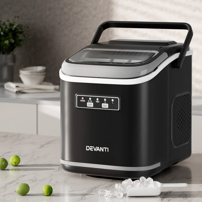 Devanti Ice Maker Machine Portable 12kg Countertop w/Self Cleaning 1.3L Black