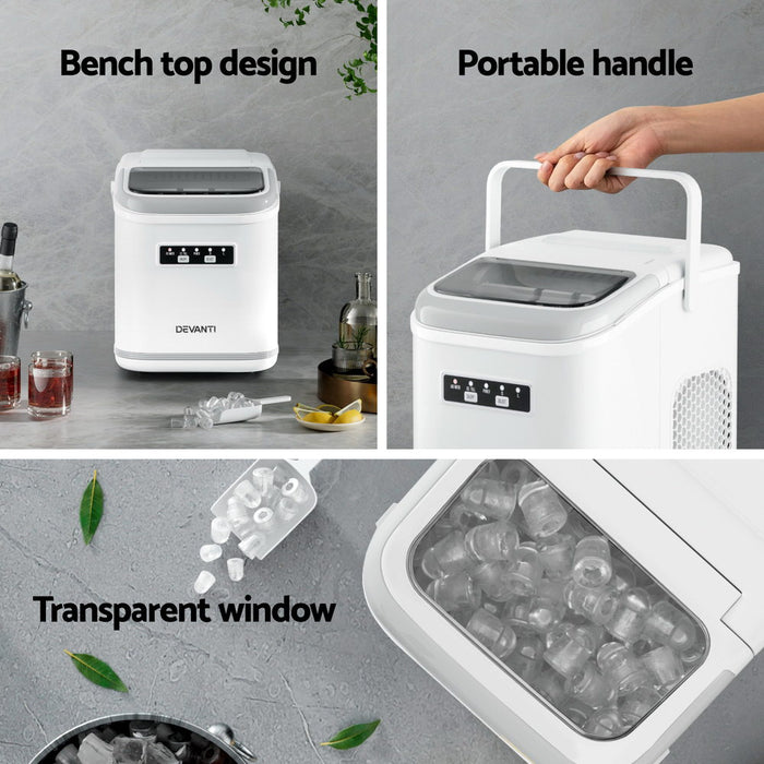 Devanti Ice Maker Machine Portable 12kg Countertop w/Self Cleaning 1.3L White