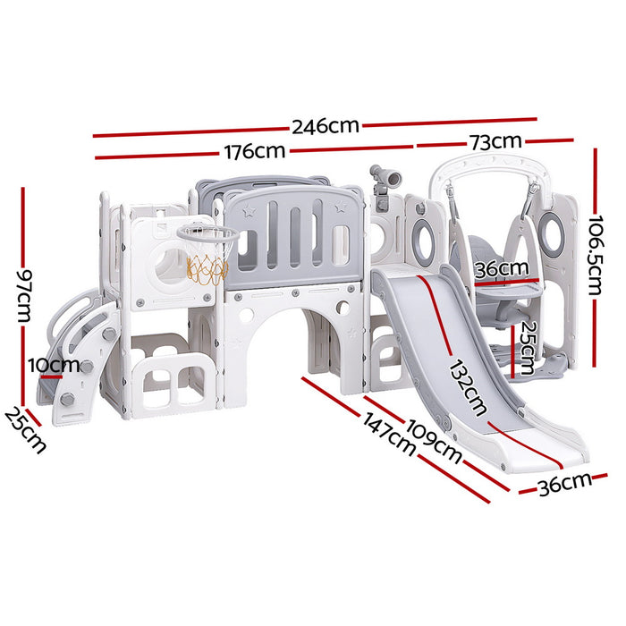 Keezi Kids Slide Swing Set Basketball Hoop Ring Football Outdoor Toys 132cm grey