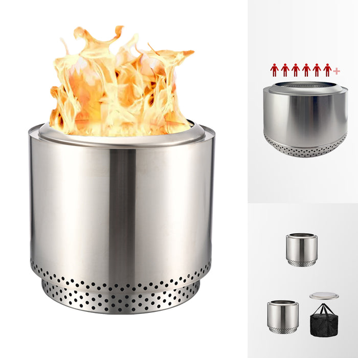 TOW Smokeless Fire Pit, 26.5inch Wood Burning Fireplaces with Removable Ash Pan, Portable Outdoor Bonfire Firepit with Stand, Backyard, Patio & Camping, Stainless Steel, Easy Ignition & Setup