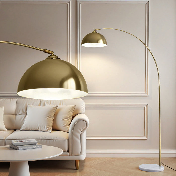 Artiss Modern Arched Floor Lamp Gold Brass Standing Heavy-Duty Marble Base for Living Room Bedroom