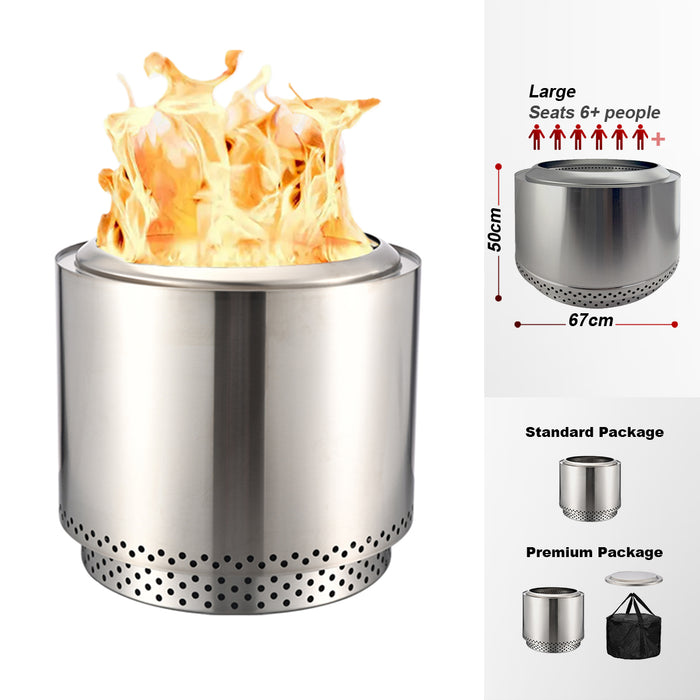 TOW Smokeless Fire Pit, 26.5inch Wood Burning Fireplaces with Removable Ash Pan, Portable Outdoor Bonfire Firepit with Stand, Backyard, Patio & Camping, Stainless Steel, Easy Ignition & Setup