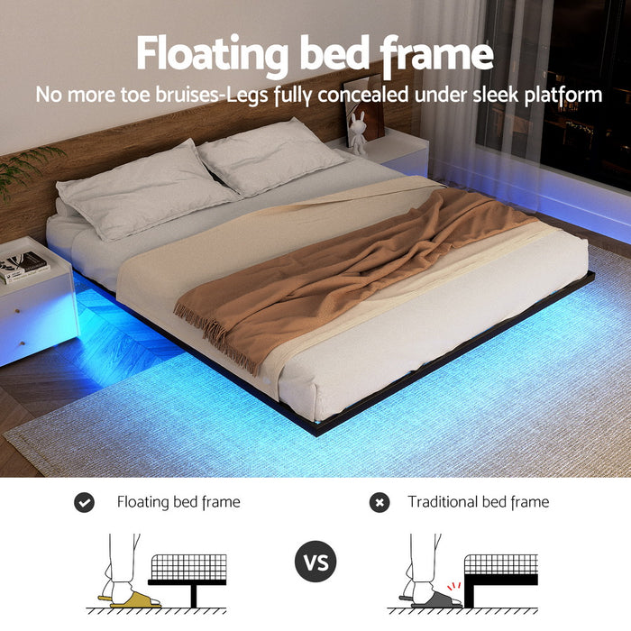 Artiss Double Bed Frame,Floating Metal Bed Frame with Smart LED Lights - Sturdy Metal Platform Bed Base, Silent Design, Tool-Free Assembly, 300KG Capacity for Home/Hotel/Master Bedroom