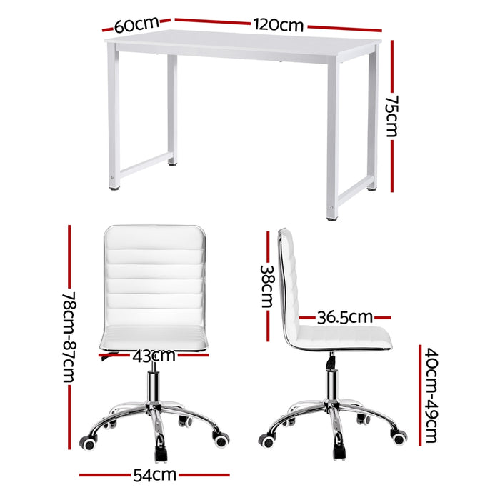 Artiss Computer Desk 120cm Executive Office Chairs Set PU Leather Low Back White