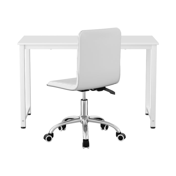 Artiss Computer Desk 120cm Executive Office Chairs Set PU Leather Low Back White