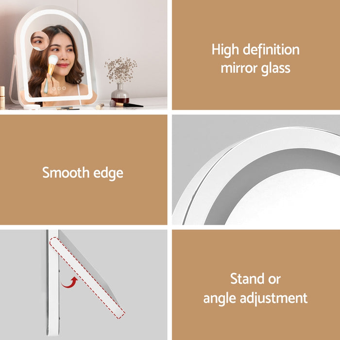 Embellir Makeup Mirror 35x45cm Dressing Vanity LED Stripe Light with 5x Magnification Rotation White Arch