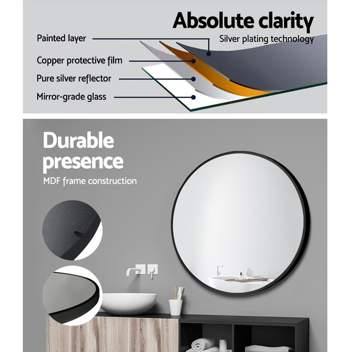 Embellir 2 Wall Mirror Makeup 50cm Home Decor Framed Mirrors Bathroom Round Black