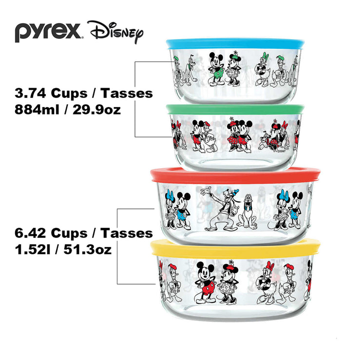Pyrex 8pcs Glass Food Storage lock Containers with lid Hello Kitty / Star Wars / Mickey Mouse