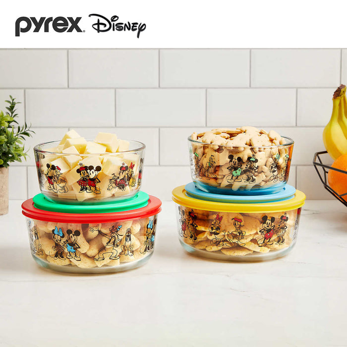Pyrex 8pcs Glass Food Storage lock Containers with lid Hello Kitty / Star Wars / Mickey Mouse