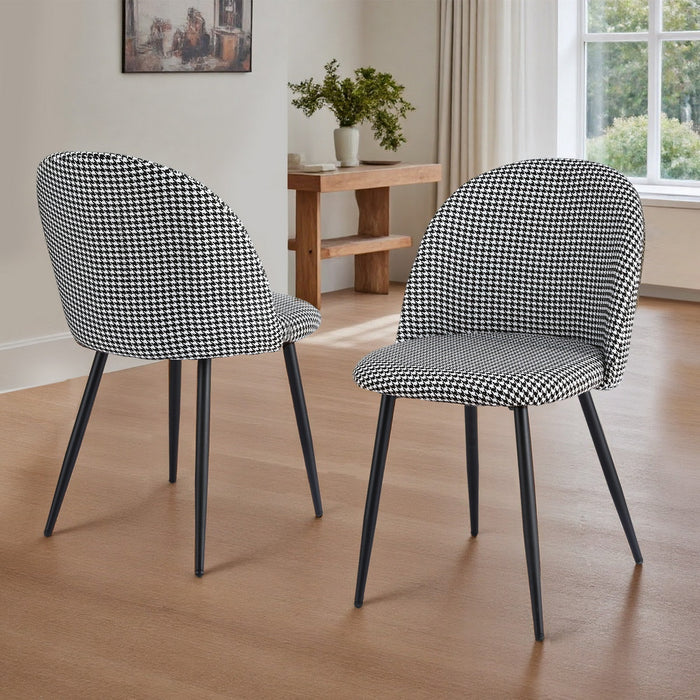 Artiss Dining Chairs Set of 2 Linen Solid Curved Houndstooth