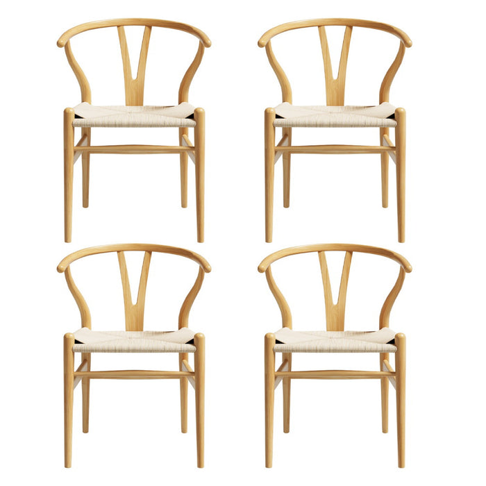 1 Set of 4 Artiss Dining Chairs Wooden Rattan Seat Wishbone Back