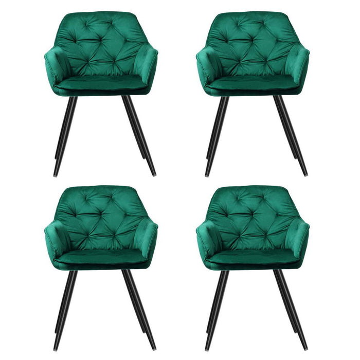 Artiss Dining Chairs Set of 4 Velvet Diamond Tufted Armchair Green