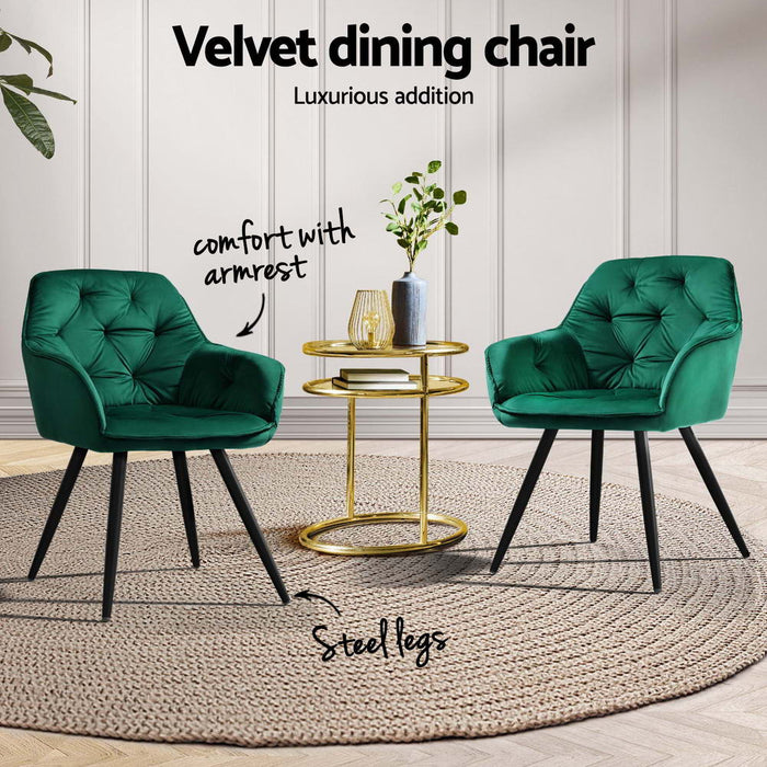 Artiss Dining Chairs Set of 4 Velvet Diamond Tufted Armchair Green