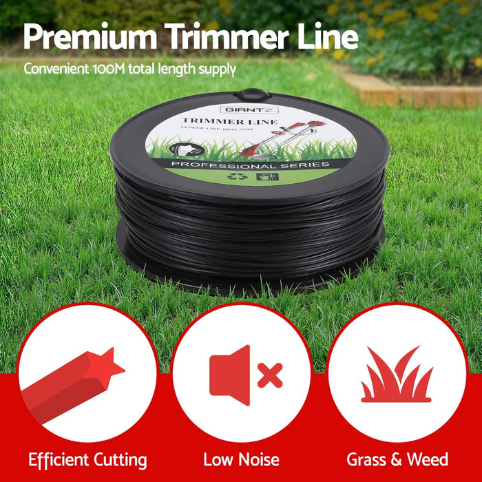 Giantz 100M Whipper Snipper Trimmer Line 3.0mm Star Nylon String Cord Black