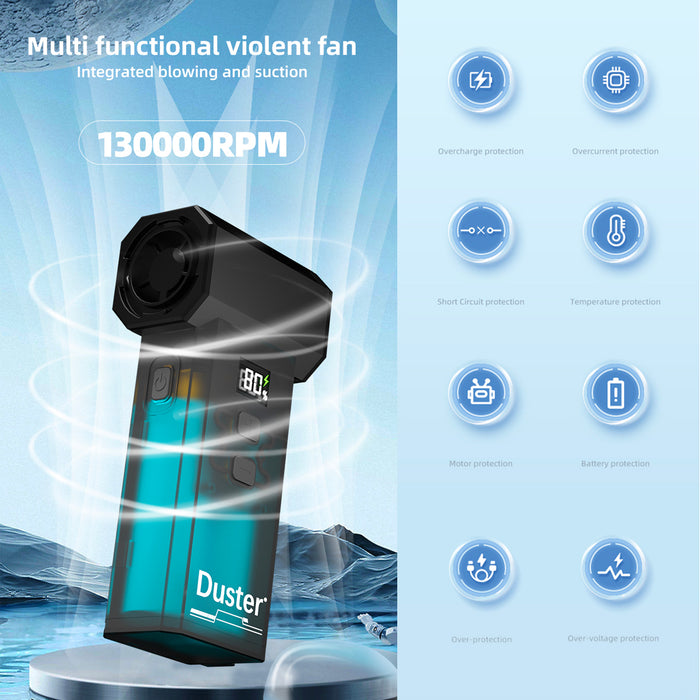 Cordless Air Duster &amp; Vacuum, High-Powered Electric Air Blower with Turbo Fan, Adjustable Speed with LED Light, 8000mAh Rechargeable Battery – for Car