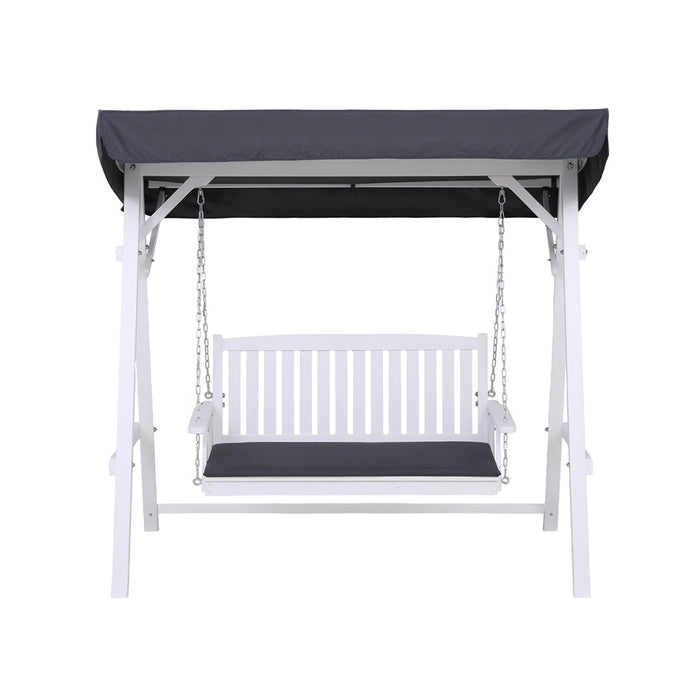 Gardeon Outdoor Wooden Swing Chair Garden Bench Canopy Cushion 3 Seater White