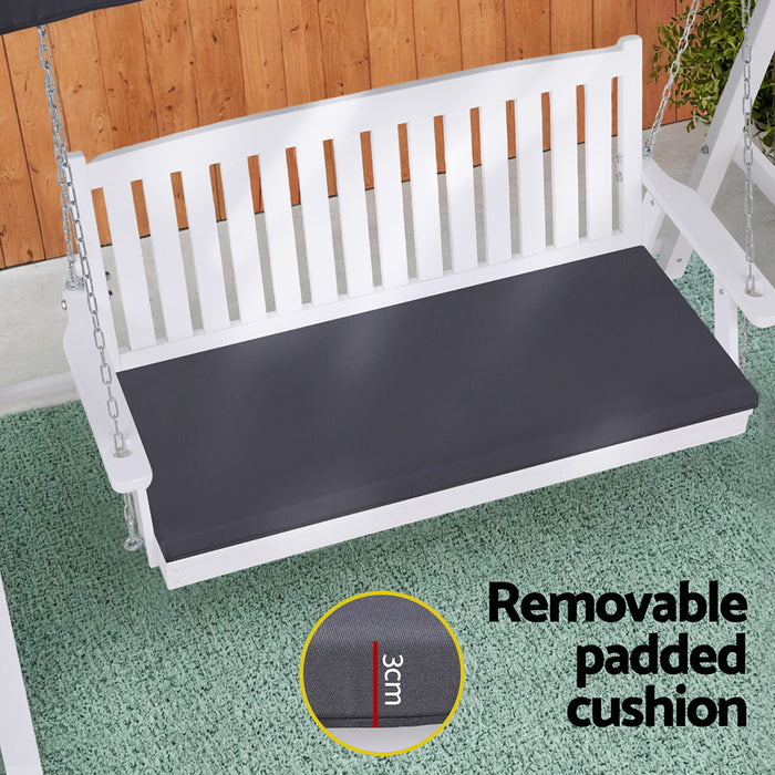Gardeon Outdoor Wooden Swing Chair Garden Bench Canopy Cushion 3 Seater White