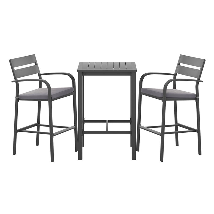 Gardeon 3Pcs Outdoor Bar Set Stools Dining Chairs Table Patio Aluminium Bistro Set Black