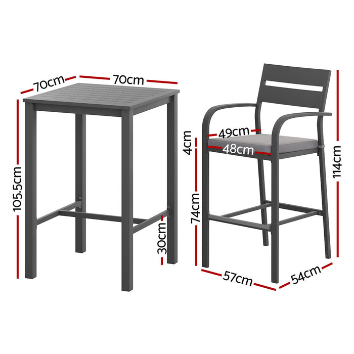 Gardeon 3Pcs Outdoor Bar Set Stools Dining Chairs Table Patio Aluminium Bistro Set Black