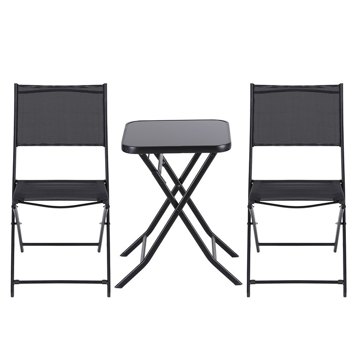 Gardeon Outdoor Bistro Set Folding Table and Chairs Patio Furniture Garden Steel Black