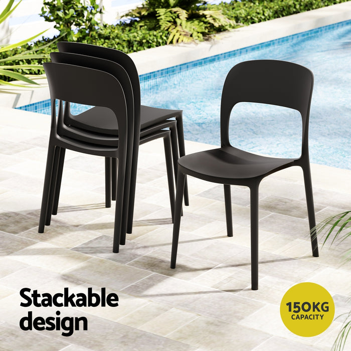 Gardeon 4PC Outdoor Dining Chairs Stackable PP Patio Chair Garden Furniture Black