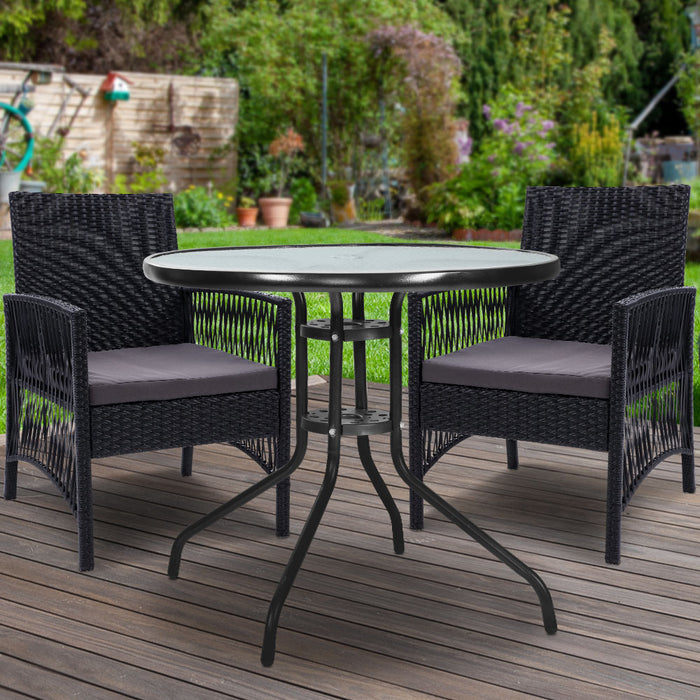 Gardeon 3PC Bistro Set Outdoor Furniture Rattan Table Chairs Cushion Patio Garden Lyra