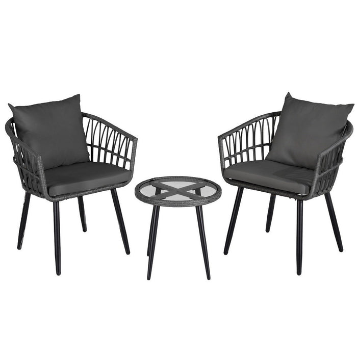 Gardeon 3PC Outdoor Bistro Set Patio Furniture Lounge Setting Table and Chairs Grey